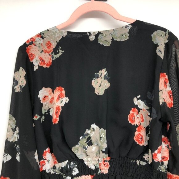 MINKPINK Black Floral V-Neck Long Sheer Sleeve Maxi Dress size XS - Picture 10 of 14